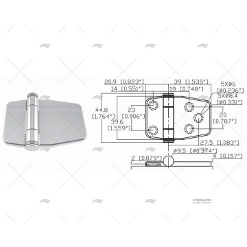 BISAGRA BUTTERFLY UP 39.6 x 59.9 mm INOX MARINE TOWN