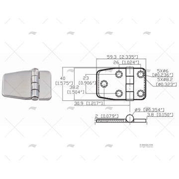 TAPA BISAGRA 38.2 X 59.3 mm INOX-316 MARINE TOWN