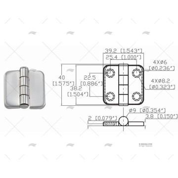 TAPA BISAGRA 38.2 X 39.2 mm INOX-316 MARINE TOWN