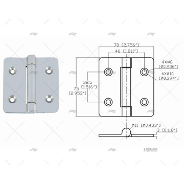 BISAGRA UP 75 x 70 mm INOX-316 MARINE TOWN