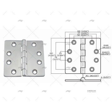 BISAGRA UP 102 x 102 mm INOX 316 MARINE TOWN