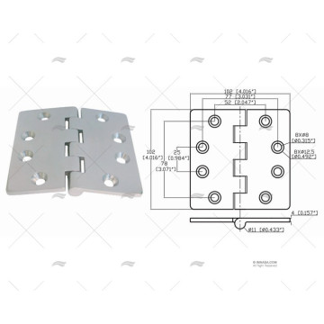 BISAGRA DOWN 102 x 102 mm INOX 316 MARINE TOWN