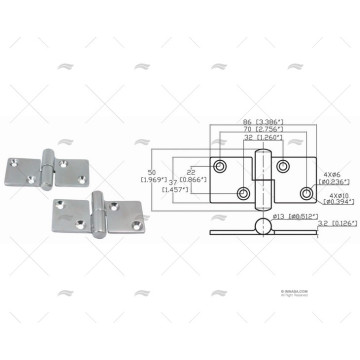 BISAGRA LEFT UP 37 x 86 mm INOX 316 MARINE TOWN