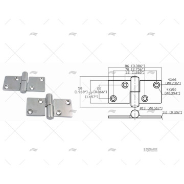 BISAGRA RIGHT UP 37 x 86 mm INOX 316 MARINE TOWN